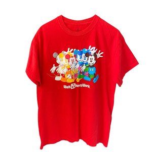 Walt Disney World Disney Store Red Multicolored Rainbow Multi Mickey Tshirt M